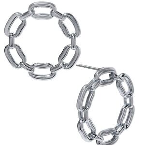 On 34th Small Chain Link Front-Facing Hoop Earrings, 0.88", Silver